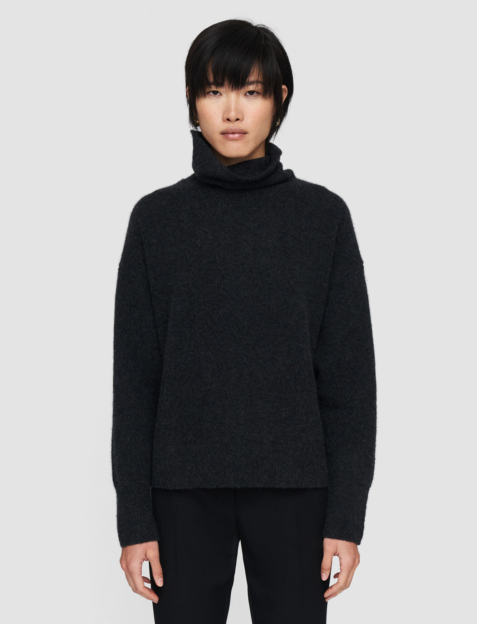 Joseph, Brushed Cashmere High Neck Jumper, in Charcoal